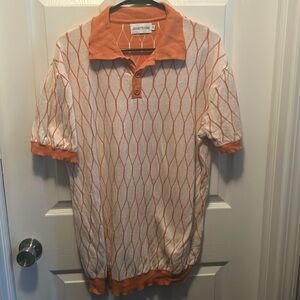 Oxknitstore Knit Short Sleeve Orange diamond pattern graphic shirt men size XL